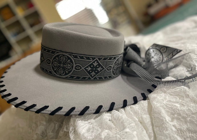 Tailored West Grey Hat with Embellished Hatband