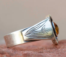 Load image into Gallery viewer, Handcrafted Garnet Sunray Signet Ring with Sterling Silver Details made with Old World Artisan Silversmithing. Handcrafted in Colorado
