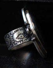 Load image into Gallery viewer, Handcrafted Labradorite Circe Ring with Sterling Silver Details made with Old World Artisan Silversmithing. Handcrafted in Colorado
