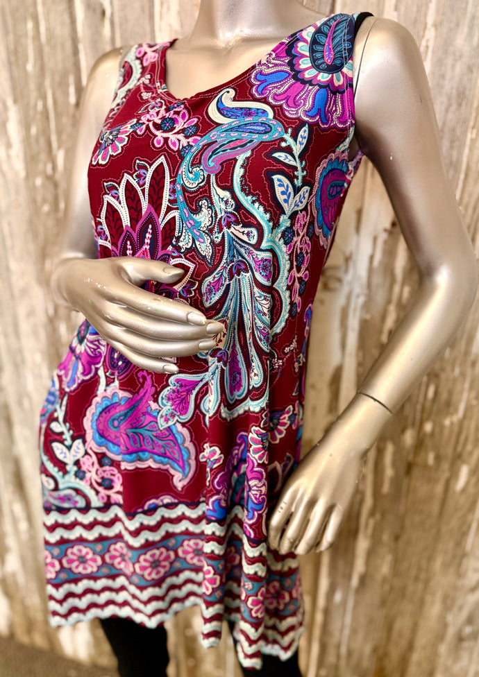 West Sleeveless Dress with Pockets - Twilight Floral Paisley