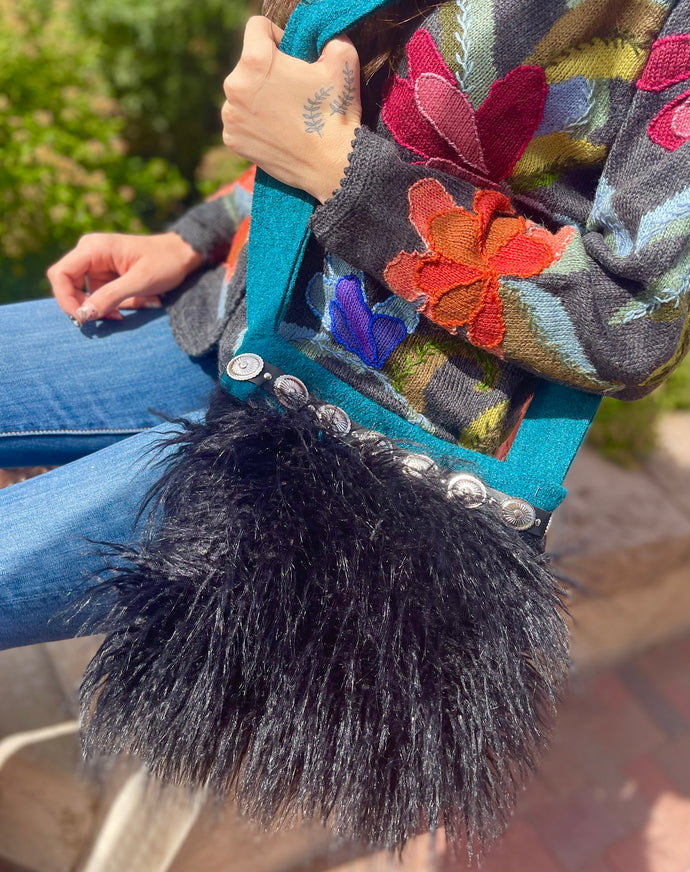 Medium Crossbody Bag - Black, Teal, Silver Conchos