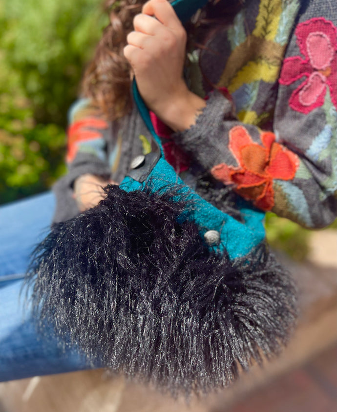 Shoulder Bag - Black, Teal and Silver Conchos