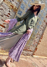 Load image into Gallery viewer, Tailored West Vintage Romance Adjustable Maxi Skirt - Olive and Lavender Dusk
