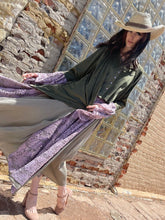 Load image into Gallery viewer, Tailored West Vintage Romance Adjustable Maxi Skirt - Olive and Lavender Dusk
