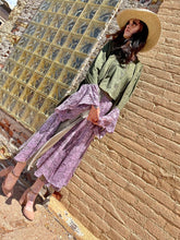 Load image into Gallery viewer, Tailored West Vintage Romance Adjustable Maxi Skirt - Olive and Lavender Dusk
