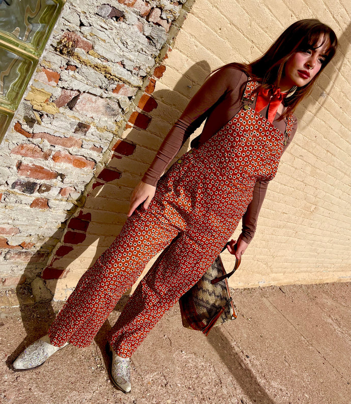 Daisy Floral Overalls - Rust and Green