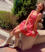 Load image into Gallery viewer, Smocked Bodice Tank Dress - Red and Cream
