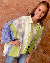 Load image into Gallery viewer, Patchwork Button Down Shirt - Celery Blue Multi
