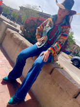 Load image into Gallery viewer, Southwest Button Front Shacket Top - Turquoise and Tan Multi

