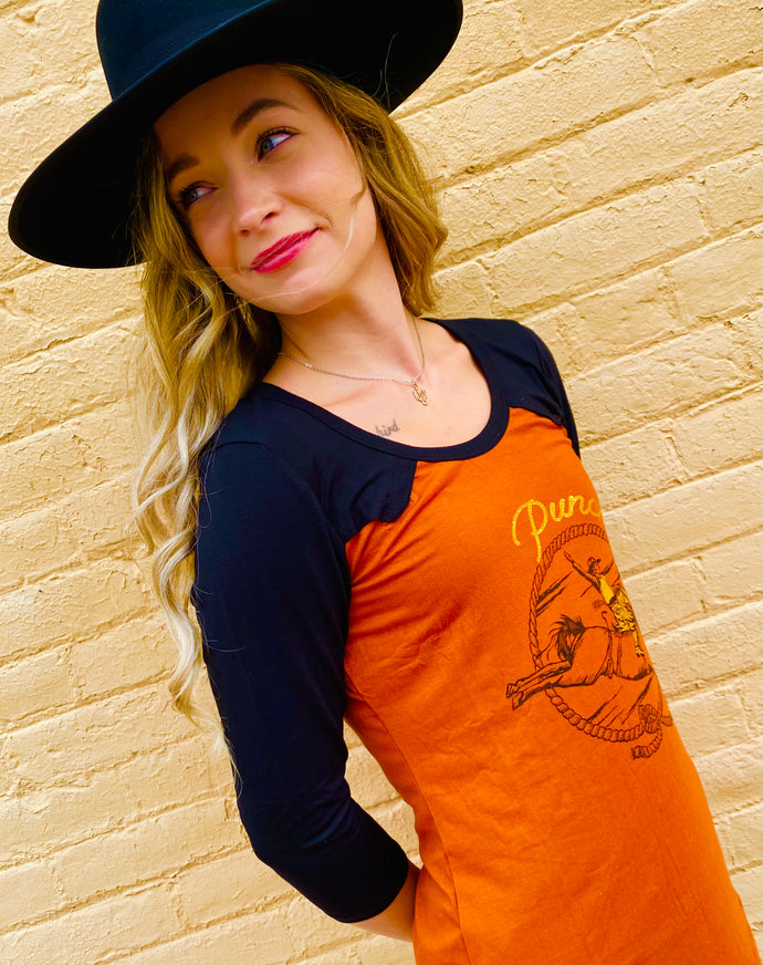 Punchy Three-Quarter Sleeve Top - Rust, Black & Gold