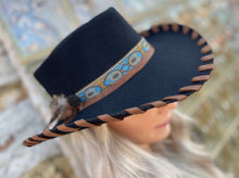Load image into Gallery viewer, Tailored West Customized Upleveled Black Ellsworth Bailey Hat with Embellished Leather Band and Stitching
