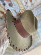 Load image into Gallery viewer, Tailored West Custom Dressed-up Zella Bailey Hat with Feathers and Leather Band and Stitching 
