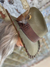 Load image into Gallery viewer, Tailored West Custom Dressed-up Zella Bailey Hat with Feathers and Leather Band and Stitching 

