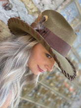 Load image into Gallery viewer, Tailored West Custom Dressed-up Zella Bailey Hat with Feathers and Leather Band and Stitching 
