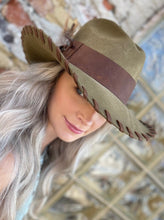 Load image into Gallery viewer, Tailored West Custom Dressed-up Zella Bailey Hat with Feathers and Leather Band and Stitching 
