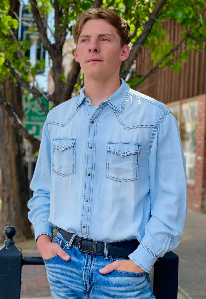 Western Tencel Yoke Shirt - Light Blue