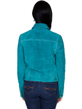 Load image into Gallery viewer, Leather Suede Jean Jacket - Turquoise
