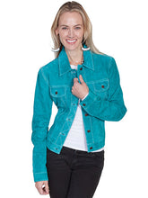 Load image into Gallery viewer, Leather Suede Jean Jacket - Turquoise
