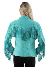 Load image into Gallery viewer, Leather Suede Jacket with Fringe - Turquoise
