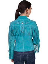 Load image into Gallery viewer, Tailored West Leather Jacket with Fringe and Beads - Turquoise - Scully
