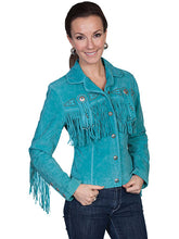 Load image into Gallery viewer, Tailored West Leather Jacket with Fringe and Beads - Turquoise - Scully
