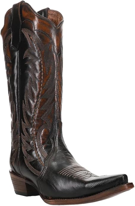Brown and Tan Embroidery Boot