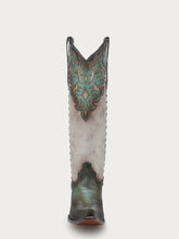 Load image into Gallery viewer, TURQUOISE OVERLAY EMBROIDERY AND STUDS TALL TOP BONE SNIP TOE COWBOY BOOT
