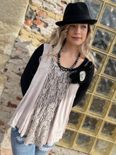 Load image into Gallery viewer, Tailored West Lace Embellished Sleeveless Boho Top Taupe
