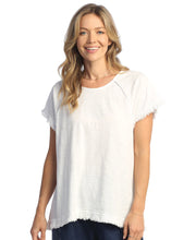 Load image into Gallery viewer, Mineral Washed Short Sleeve Top with Fringe - White
