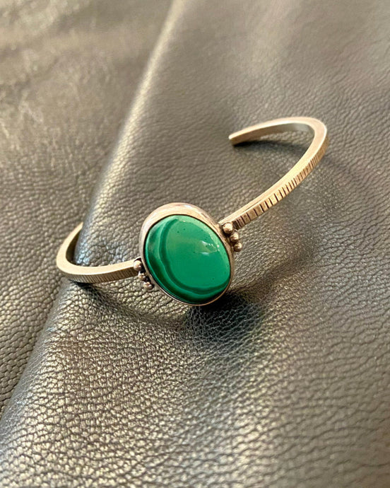 Hand Crafted Malachite Bracelet with Silver Made in Colorado