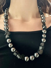 Load image into Gallery viewer, Made by Tailored West Jewelry Monarch Collection Necklaces Handmade Made in America USA mid-length chunky necklace with hematite beads and black tourmaline raw stones

