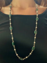 Load image into Gallery viewer, Made by Tailored West Jewelry Monarch Collection Necklaces Handmade Made in America USA Beaded necklace with hematite and silver beads and chrysocolla square beads

