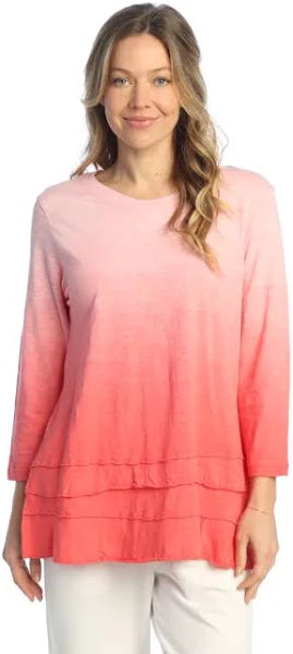 Coral Ombre Mineral Wash Tunic Top with Contrasting Trim 