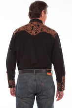 Load image into Gallery viewer, Men&#39;s Western Shirt with Vine Embroidery - Black and Copper
