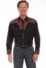 Load image into Gallery viewer, Men&#39;s Western Shirt with Vine Embroidery - Black and Copper
