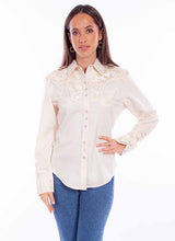 Load image into Gallery viewer, Western Button Down Top - Ivory Floral Tooled
