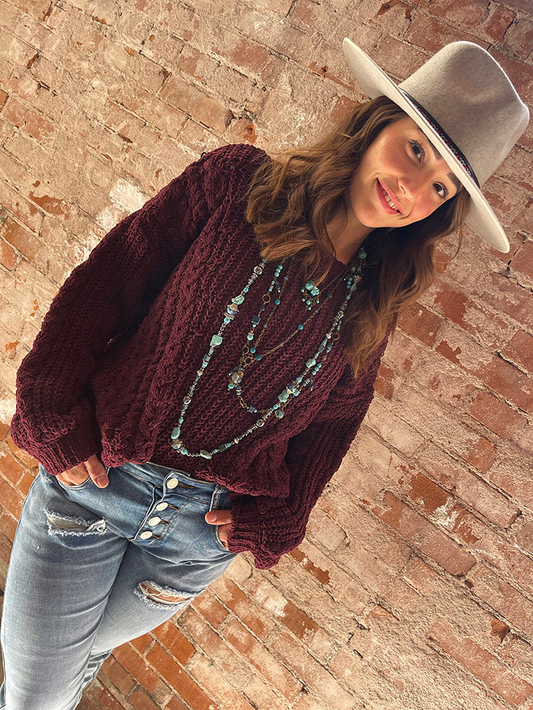 Tailored West Relaxed Fit Chenille Pullover Sweater - Oxblood