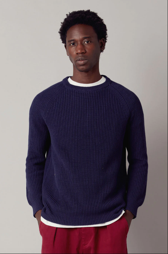 Tailored West Komodo SERGIO Organic Cotton Long Sleeve Crew neck Sweater Navy