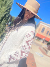 Load image into Gallery viewer, Southwestern Style Button Front Knit Coat - Cream and Warm Brown
