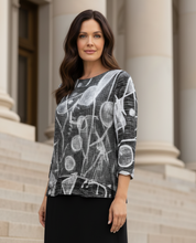 Load image into Gallery viewer, Layered Mesh Tunic Top - Abstract White &amp; Charcoal
