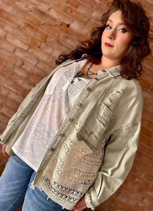Tailored West Long Sleeve Button Front Shacket - Dusky Sage