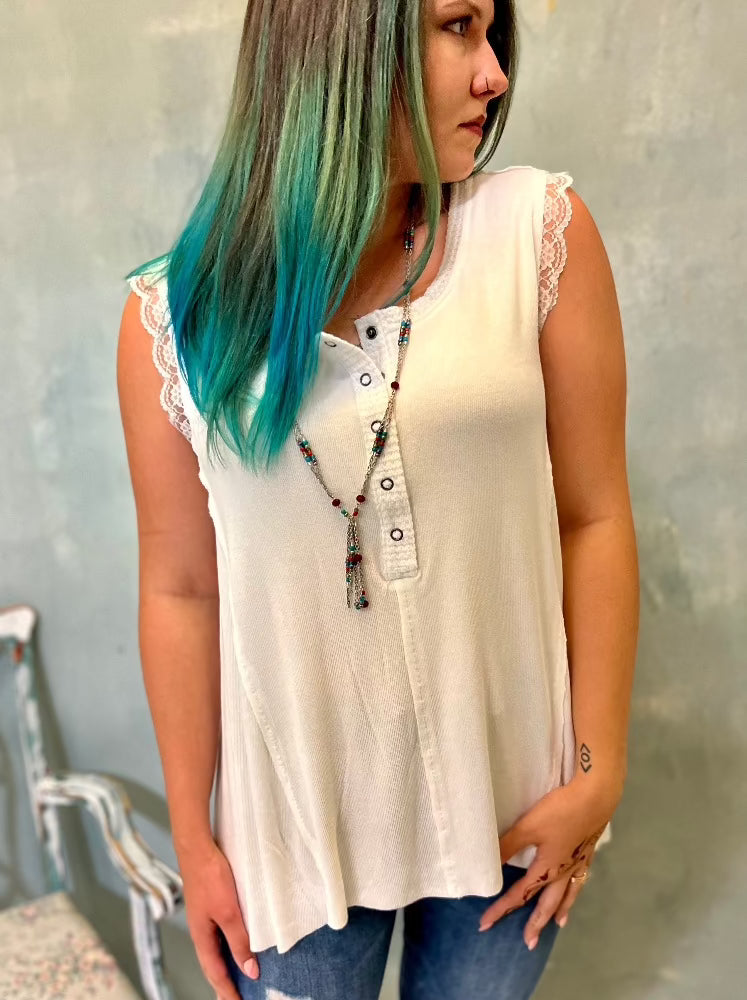 Tailored West Oversize Fit Sleeveless Top - Off White