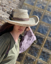 Load image into Gallery viewer, Tailored West Tan Woven Hat with Feather Embellished Hatband
