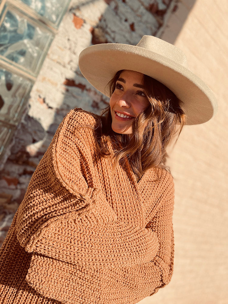Tailored West Tan Tied Up Wide Brim Hat 