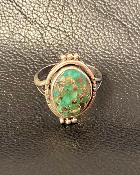 Handcrafted Turquoise Ring with Sterling Silver Details Made in Colorado