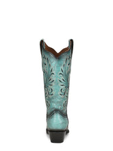 Load image into Gallery viewer, WHITE AND BLACK EMBROIDERY TURQUOISE SNIP TOE COWBOY BOOT
