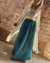 Load image into Gallery viewer, Tailored West Polka Dot Stripe West Flared Maxi Skirt Teal &amp; Cream
