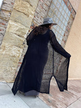 Load image into Gallery viewer, Tailored West Black Open Knit Maxi Cardigan
