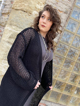 Load image into Gallery viewer, Tailored West Black Open Knit Maxi Cardigan

