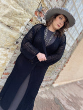 Load image into Gallery viewer, Tailored West Black Open Knit Maxi Cardigan
